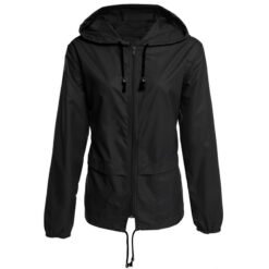 Raincoat Zipper Hooded Lightweight Outdoor Jacket Thin Outdoor Jacket - Black, 2XL