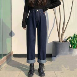 High Waist Slim Dark Blue Jeans