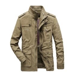Men's Multi-pocket Utility Jacket Stand Collar - Khaki, 3XL