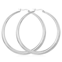 Women's Glossy Large Hoop Earrings - Silver, 60mm