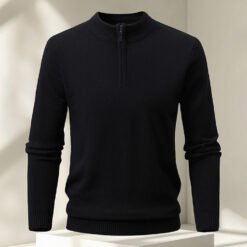 Men's Half-zip Knit Sweater Pullover Solid Color - Black, M