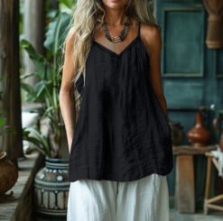 Alternative view of Women's Solid Color Cotton Linen Tank Layering Top