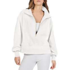 Women's Half-zip Pullover Long-sleeved Sweatshirt - White, L
