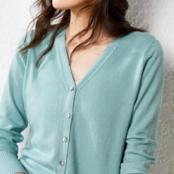 Knitted Cardigan Long Sleeve Button V-neck Cropped Sweater Coat - Bean Green, M