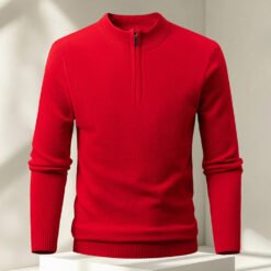 Men's Half-zip Knit Sweater Pullover Solid Color - Red, L