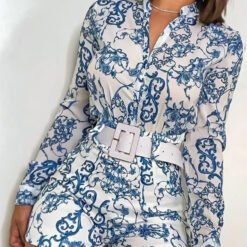 White print jumpsuit - Blue, M
