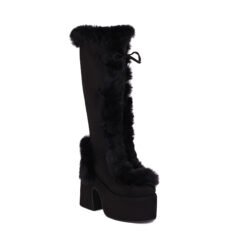 Fur Boots Platform Platform High Heel Women's High Boots - Black, 36
