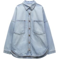 New Womens Versatile Top Light-blue Denim Shirt Jacket - Light Blue, XS