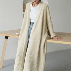 Loose length knit cardigan - Rice white, One size