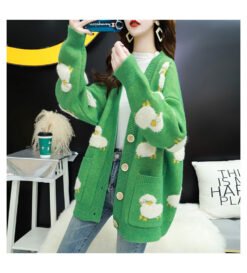 Lazy Knit Cardigan - Green, One size