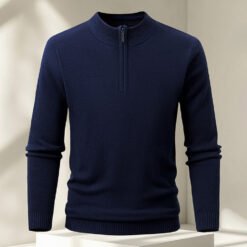Men's Half-zip Knit Sweater Pullover Solid Color - Navy Blue, M