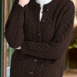 Women's Casual Knit Cardigan Sweater Cozy Long Sleeve - Coffeecolor, M