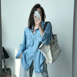 Blue Denim Shirt Women's Spring And Autumn Jacket Retro Hong Kong Flavor - Blue, XL