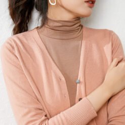 Knitted Cardigan Long Sleeve Button V-neck Cropped Sweater Coat - Leather Pink, XXL