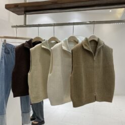 Casual Solid-Color Loose-Fit Zippered Knitted Vest For Layering
