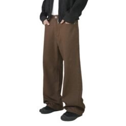 Alternative view of Washed Cotton Retro Brown Straight-leg Trousers
