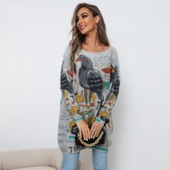 Women's Casual Pullover Loose Knit Top - Grey, One size