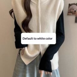 Alternative view of Casual Solid-Color Loose-Fit Zippered Knitted Vest For Layering