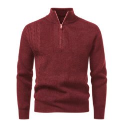 Autumn And Winter Men's Half-zip Pullover Sweater - Wine Red, 3XL