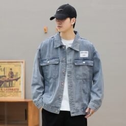 Mens Relaxed-fit Drop-shoulder Utility Casual Jacket - Light Blue, L