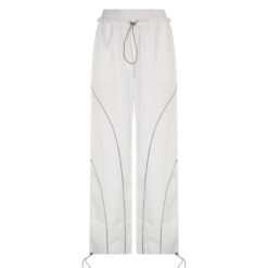 Stylish Vibrant High Waist Elastic Drawstring Lounge Pants - White, M