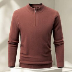 Men's Half-zip Knit Sweater Pullover Solid Color - Caramel, 3XL