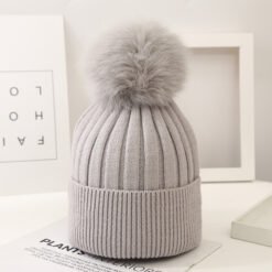 Alternative view of Boys And Girls Woolen Fox Fur Ball Knit Hat