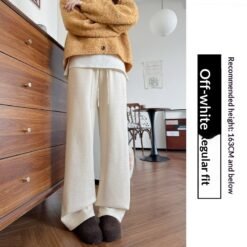 New Relaxed-fit Figure-flattering Straight-leg Casual Lounge-style High-waist Slim Wide-leg Pants - Beige Conventional, XL