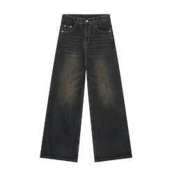 Retro Distressed Loose Straight Washed Jeans - Blue, S