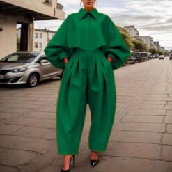 Elegant Fashion Temperament Leisure Long-sleeved Green Jumpsuit