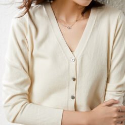 Knitted Cardigan Long Sleeve Button V-neck Cropped Sweater Coat - Apricot, L