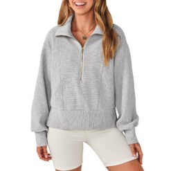 Women's Half-zip Pullover Long-sleeved Sweatshirt - Gray, XL