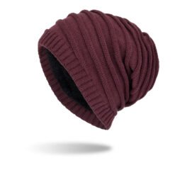 Men's Plush Sweater Hat Outdoor Warm Knit Ear Guards - Wine Red