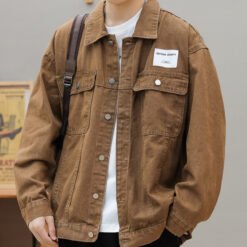 Mens Relaxed-fit Drop-shoulder Utility Casual Jacket - Brown, 3XL