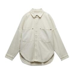 New Womens Versatile Top Light-blue Denim Shirt Jacket - White, XS