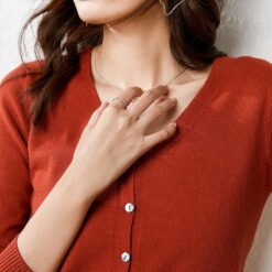 Knitted Cardigan Long Sleeve Button V-neck Cropped Sweater Coat - Cinnabar Red, XXL