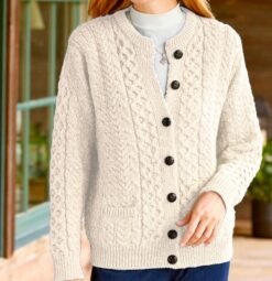 Women's Casual Knit Cardigan Sweater Cozy Long Sleeve - Beige, XL