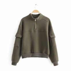 Women's Stand Collar Sweater Pullover Half Zip - Green, L