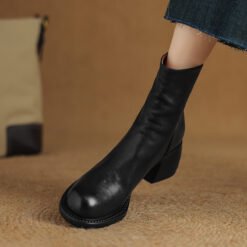 Alternative view of French-Style Retro Brown Round-Toe Ankle Boots