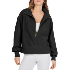 Women's Half-zip Pullover Long-sleeved Sweatshirt - Black, M