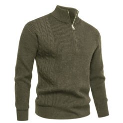 Autumn And Winter Men's Half-zip Pullover Sweater - Army Green, M