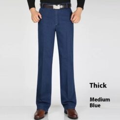 Men's Jeans High Waist Loose Casual Denim Trousers Denim Trousers - Thick Medium Blue, 40 Yards