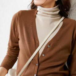 Knitted Cardigan Long Sleeve Button V-neck Cropped Sweater Coat - Brown, XXXL