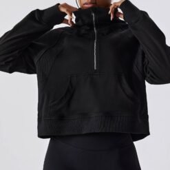 Women's Pullover Long-sleeved Half-zip Jacket - Black, L