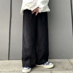 Trendy Wide Leg Casual Pants - Black, M