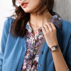 Knitted Cardigan Long Sleeve Button V-neck Cropped Sweater Coat - Haze Blue, L