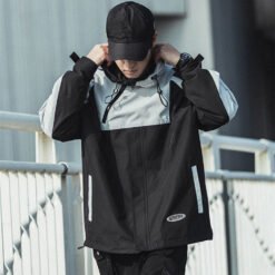 Men's Oversized Hooded Utility Slant Zip Pullover Jacket