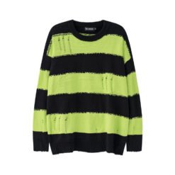 Casual Loose Knit Sweater Top - Black And Green, XL