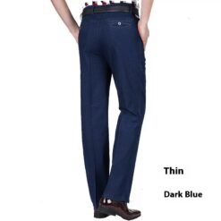 Men's Jeans High Waist Loose Casual Denim Trousers Denim Trousers - Thin Deep Blue Section, 33 Yards