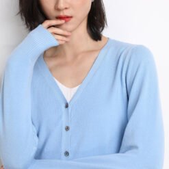 Knitted Cardigan Long Sleeve Button V-neck Cropped Sweater Coat - Sky Blue, XXL